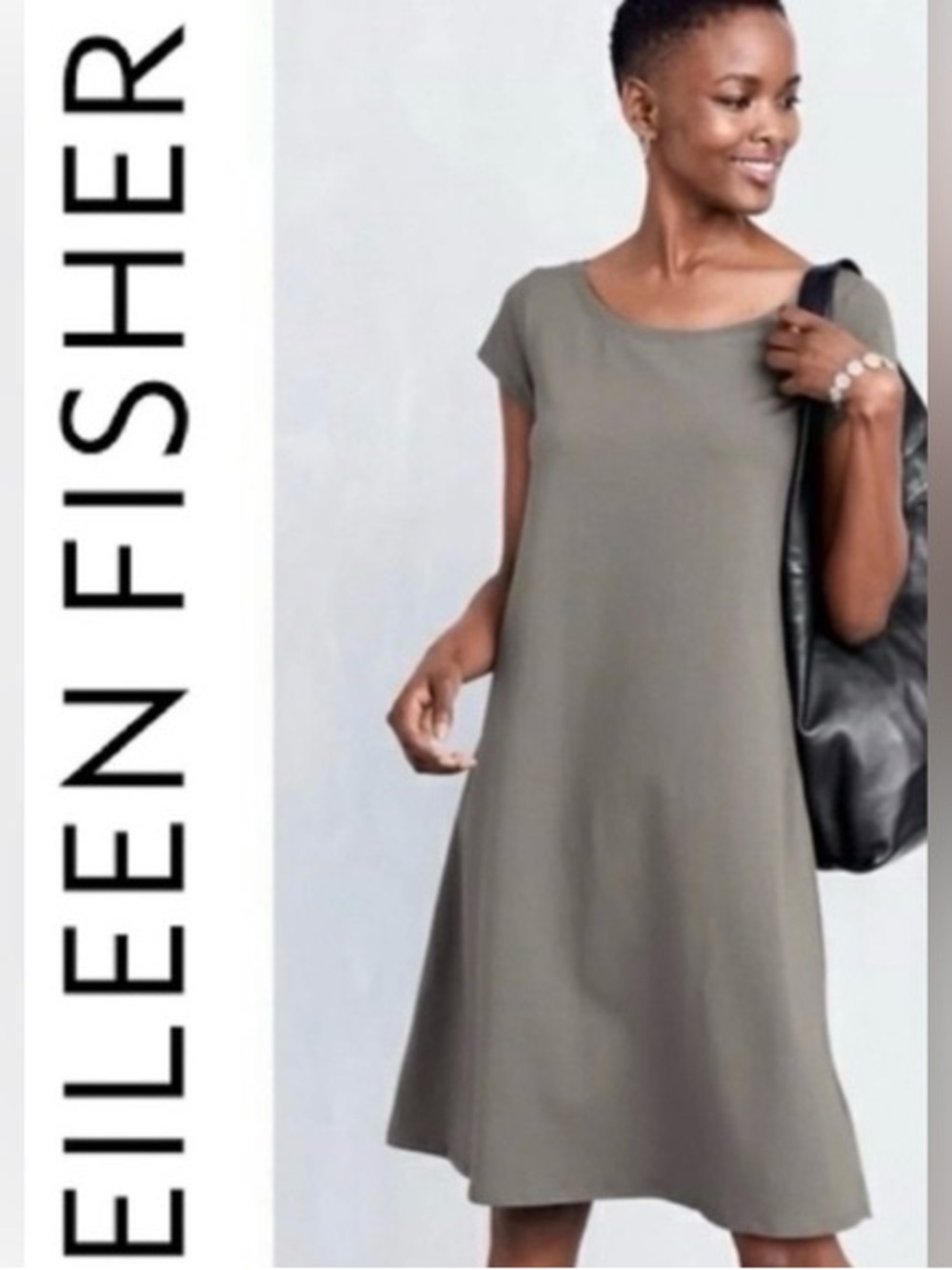 Eileen Fisher dark GreyMidi Cap-Sleeve A-Line Dress